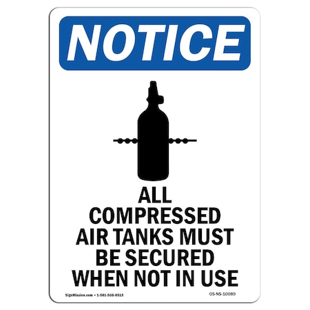 Signmission Safety Sign, OSHA Notice, 14" Height, Rigid Plastic, All Compressed Air Sign With Symbol, Portrait OS-NS-P-1014-V-10089